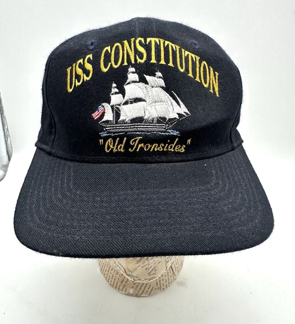 USS Constitution Old Fronsides Snapback Hat Men's One Size Navy Blue USA Vintage